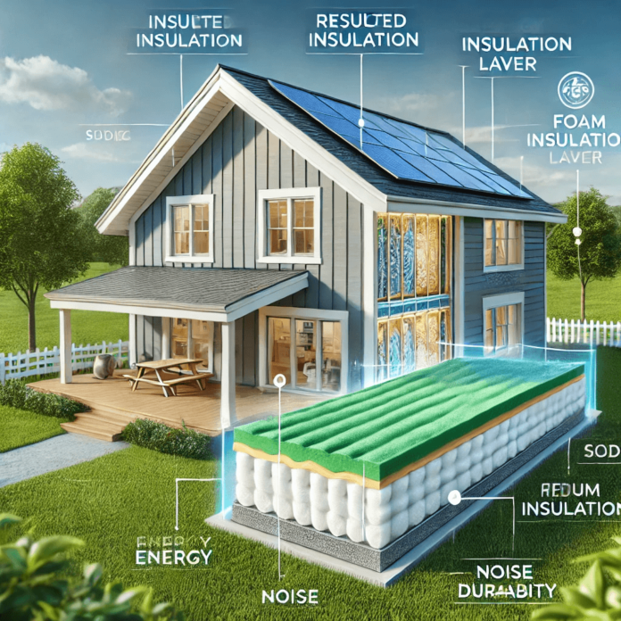 Illustration of insulated siding installation showcasing energy efficiency, noise reduction, and enhanced durability benefits for homes.